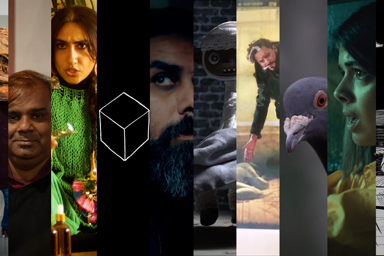 A collage of diverse faces and scenes, featuring various emotions and activities.